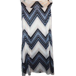 Maxi Skirt A-Line XL blue-white chevron print Stretchy summer